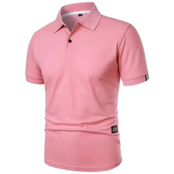 New Solid Color Polo Shirt Men’s Short Sleeve Button Tshirts Lapel Lightweight Streetwear Sport Casual Tops - Pink / S