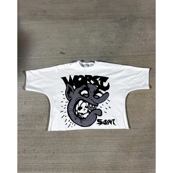 New Streetwear Men Women Harajuku Vintage Cross Graphic Print Oversized T Shirt Goth Casual Cotton Drop Sleeve Short