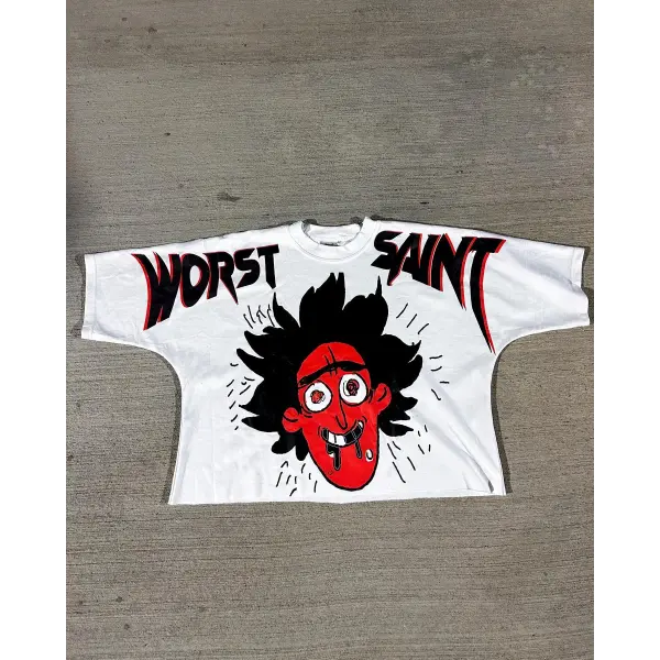 New Streetwear Men Women Harajuku Vintage Cross Graphic Print Oversized T Shirt Goth Casual Cotton Drop Sleeve Short