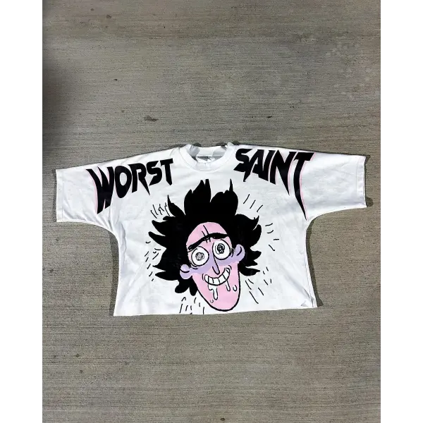 New Streetwear Men Women Harajuku Vintage Cross Graphic Print Oversized T Shirt Goth Casual Cotton Drop Sleeve Short