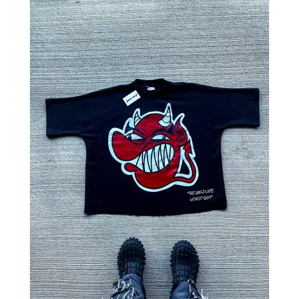 New Streetwear Men Women Harajuku Vintage Cross Graphic Print Oversized T Shirt Goth Casual Cotton Drop Sleeve Short