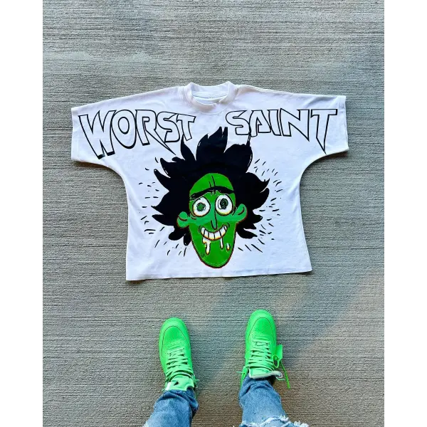 New Streetwear Men Women Harajuku Vintage Cross Graphic Print Oversized T Shirt Goth Casual Cotton Drop Sleeve Short