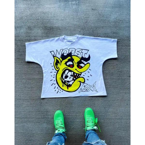 New Streetwear Men Women Harajuku Vintage Cross Graphic Print Oversized T Shirt Goth Casual Cotton Drop Sleeve Short