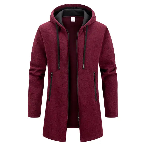 Men Winter Zipper Hooded Oversize Jacket Polyester Outdoor Warmth - Burgundy / S