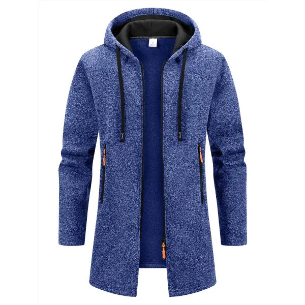 Men Winter Zipper Hooded Oversize Jacket Polyester Outdoor Warmth - Navy Blue / S