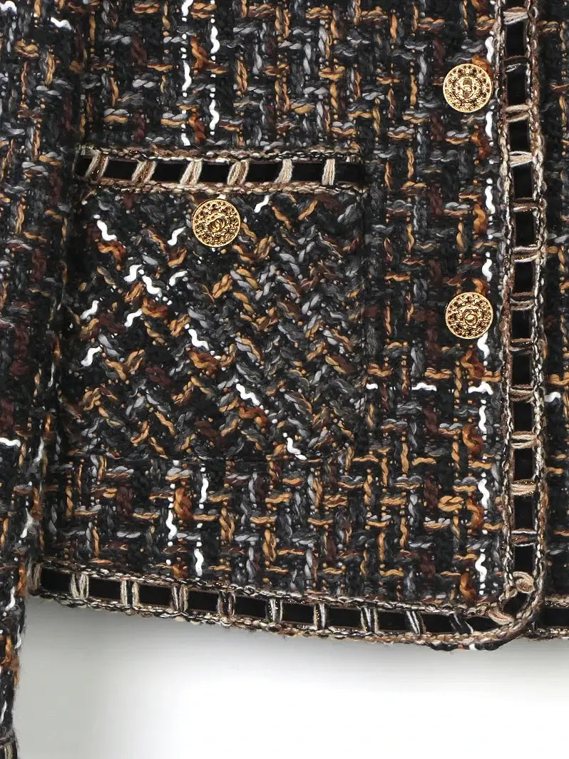 Liu Shishi Retro Tweed Jacket Single Breasted Office Lady Style