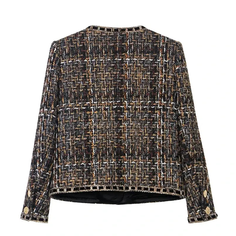 Liu Shishi Retro Tweed Jacket Single Breasted Office Lady Style