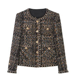 Liu Shishi Retro Tweed Jacket Single Breasted Office Lady Style - Coffee color / XXL