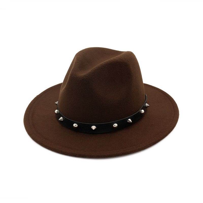 New Style Rivet Accessories Top Hat For Men and Women Woolen Hats - Brown