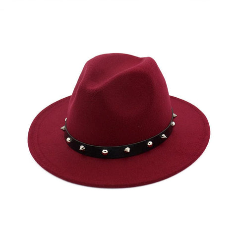 New Style Rivet Accessories Top Hat For Men and Women Woolen Hats - Wine Red