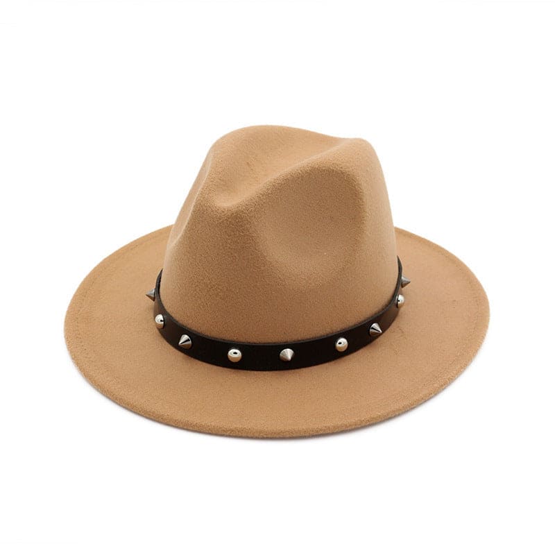 New Style Rivet Accessories Top Hat For Men and Women Woolen Hats - Camel