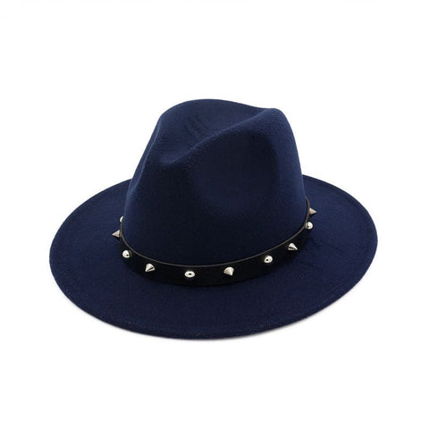 New Style Rivet Accessories Top Hat For Men and Women Woolen Hats - Navy Blue