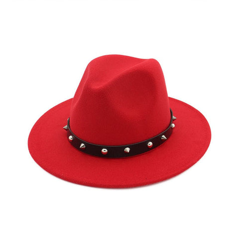 New Style Rivet Accessories Top Hat For Men and Women Woolen Hats - Red