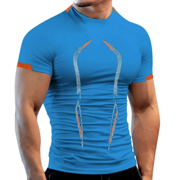 New Summer Gym Breathable T Shirt Men Quick Drying Jogging TShirt Men Training Tees Fitness Tops Running T-shirt - Blue