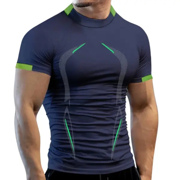 New Summer Gym Breathable T Shirt Men Quick Drying Jogging TShirt Men Training Tees Fitness Tops Running T-shirt - Navy