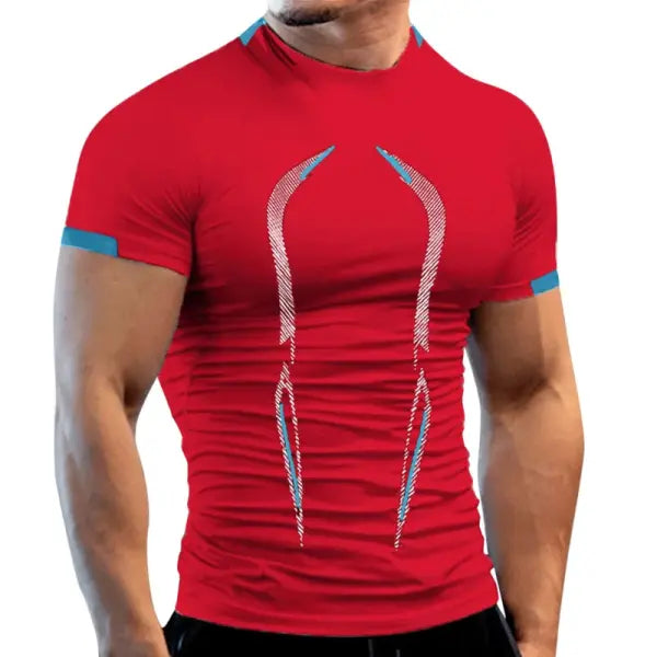New Summer Gym Breathable T Shirt Men Quick Drying Jogging TShirt Men Training Tees Fitness Tops Running T-shirt - Red