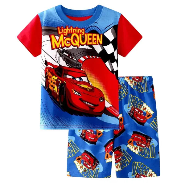 Kids 100% Cotton Short Sleeve Pajama Set – Toddler Boys & Girls Race Car Sleepwear Breathable Summer Nightwear 2-Piece