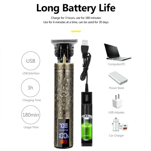 New！T9 Electric Hair Trimmer/Accessories | USB Professional Shaver | 0mm Bald Fade Cutting Machine Portable for Men