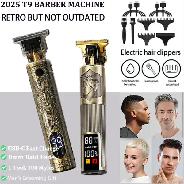New！T9 Electric Hair Trimmer/Accessories | USB Professional Shaver | 0mm Bald Fade Cutting Machine Portable for Men