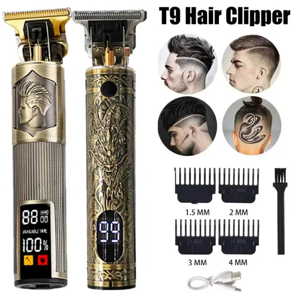 New！T9 Electric Hair Trimmer/Accessories | USB Professional Shaver | 0mm Bald Fade Cutting Machine Portable for Men