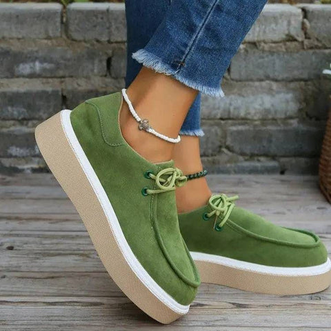 New Thick Bottom Lace-up Flats Women - Green / Size36