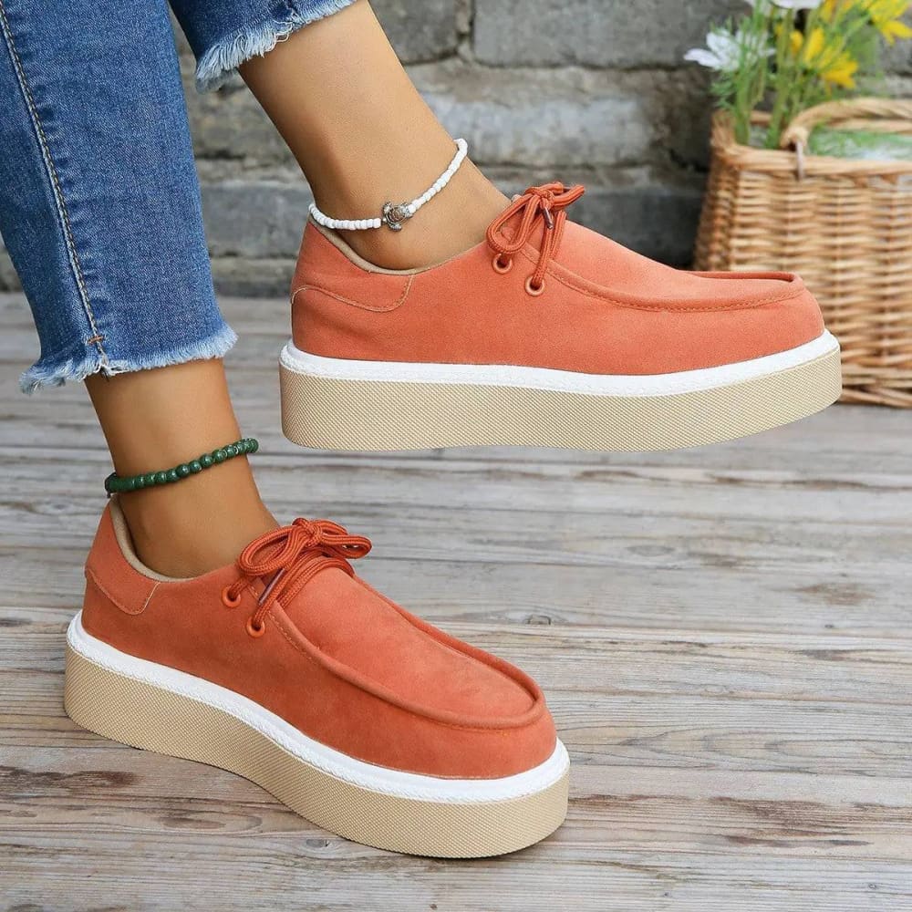 New Thick Bottom Lace-up Flats Women - Orange / Size36