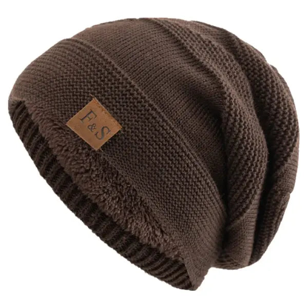 Unisex winter beanie acrylic knit fur lined warm cold weather - Coffee / 56cm-60cm