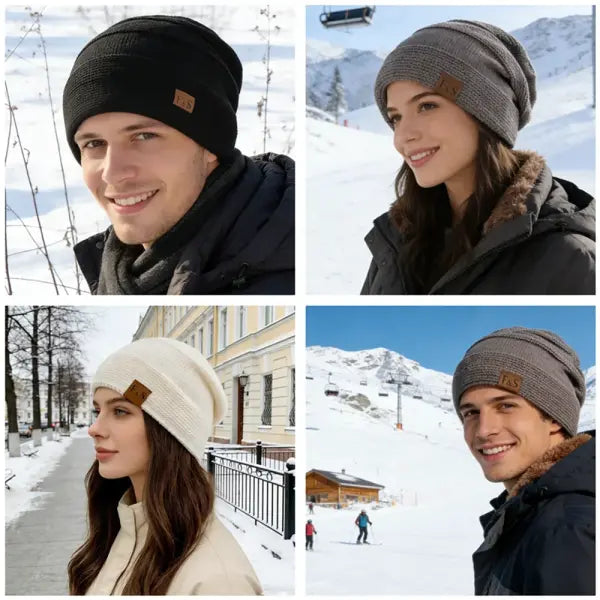 Unisex winter beanie acrylic knit fur lined warm cold weather
