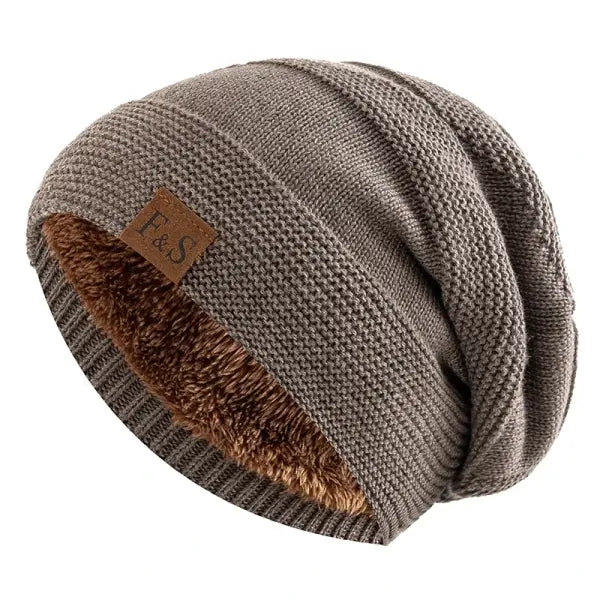 Unisex winter beanie acrylic knit fur lined warm cold weather