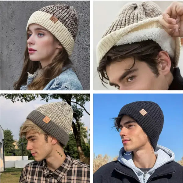 Unisex Winter Hats Add Fur Lined Knit Beanie Capsule
