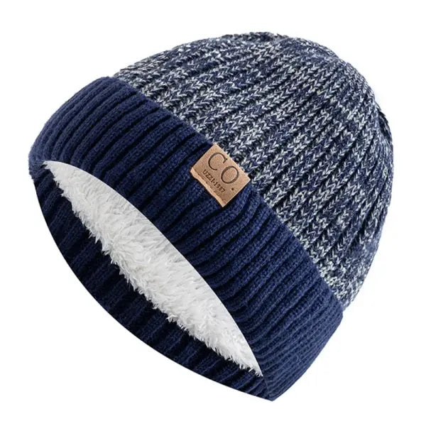 Unisex Winter Hats Add Fur Lined Knit Beanie Capsule - Navy Blue / 56cm-60cm