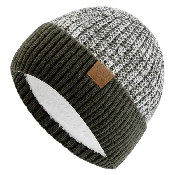 Unisex Winter Hats Add Fur Lined Knit Beanie Capsule - Army Green / 56cm-60cm