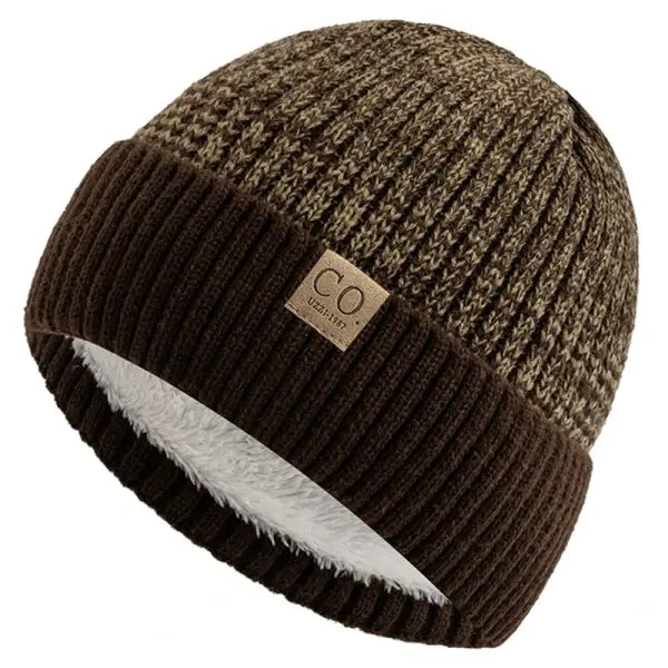 Unisex Winter Hats Add Fur Lined Knit Beanie Capsule - Coffee Khaki / 56cm-60cm