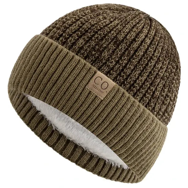 Unisex Winter Hats Add Fur Lined Knit Beanie Capsule - Khaki / 56cm-60cm