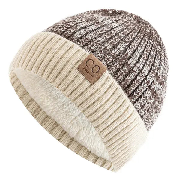 Unisex Winter Hats Add Fur Lined Knit Beanie Capsule - Coffee / 56cm-60cm