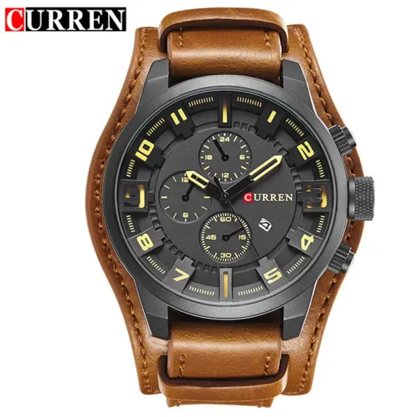 Quartz Movement Men Wristwatch Alloy Case Formal Luxury Watch - black yellow