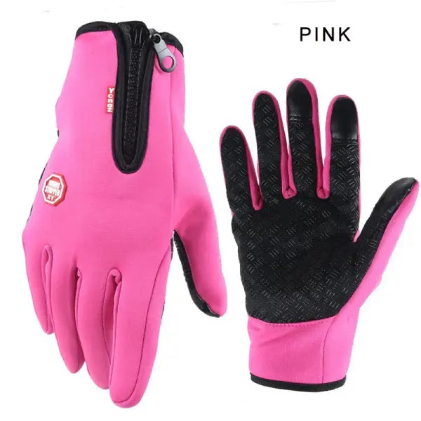 Winter Waterproof Touchscreen Gloves – Warm Velvet Outdoor Cycling & Motorcycle Gloves for Men and Women - Pink / M