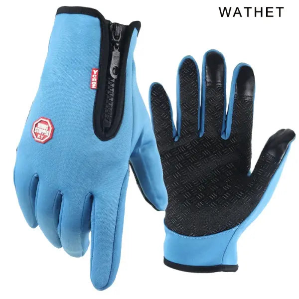 Winter Waterproof Touchscreen Gloves – Warm Velvet Outdoor Cycling & Motorcycle Gloves for Men and Women - Blue / M