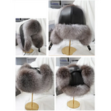 New Winter Men’s 100% Real Silver Fox Fur Bomber Hat Raccoon Fur Ushanka Cap Trapper Russian Man Ski Hats Caps Real