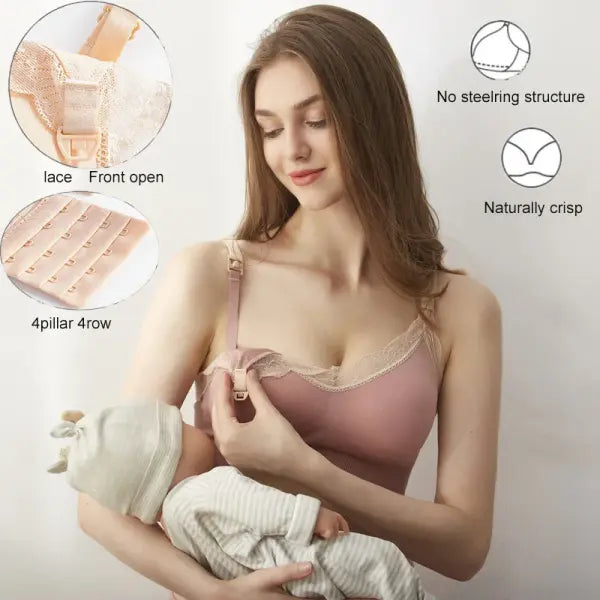 New Wireless Front Open Nursing Bra Soft Lace Breathable Seamless Maternity Breastfeeding Bras Maternal Support