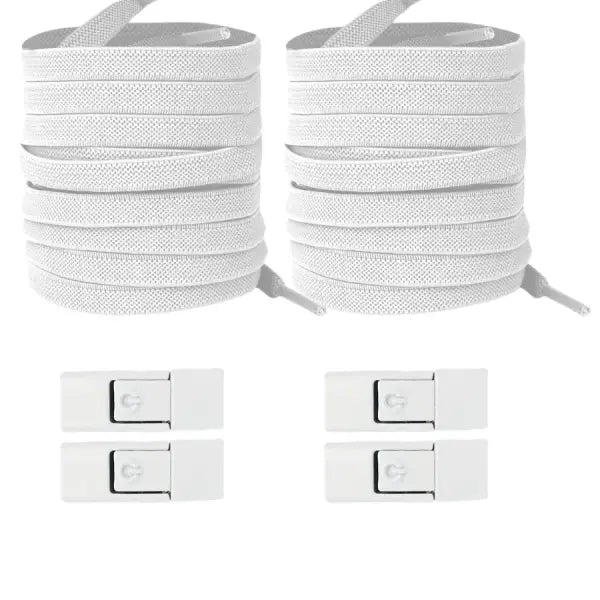 Elastic 8mm Widened Flat Press Lock Shoelaces for Sneakers - white 2pairs