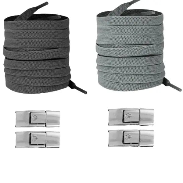 Elastic 8mm Widened Flat Press Lock Shoelaces for Sneakers - light dark gray