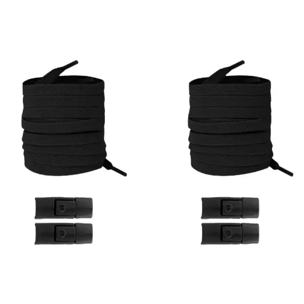 Elastic 8mm Widened Flat Press Lock Shoelaces for Sneakers - black 2pairs
