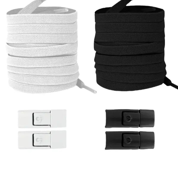 Elastic 8mm Widened Flat Press Lock Shoelaces for Sneakers - white black 2pairs