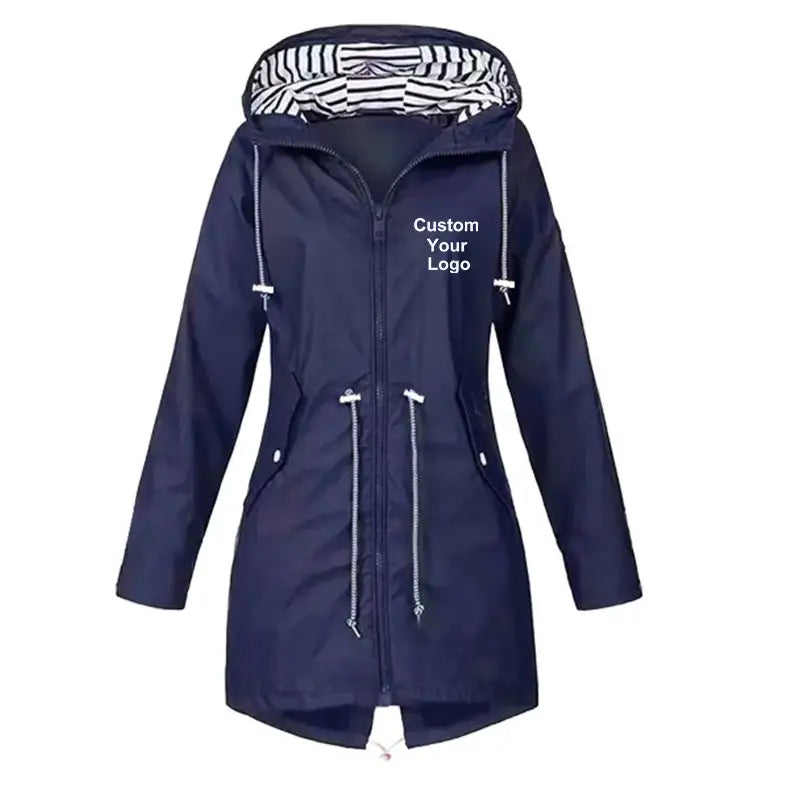 New Women Custom Your Logo Windproof Waterproof Jacket Long Sleeve Coat Casual Rain Coat Sunset Raincoat