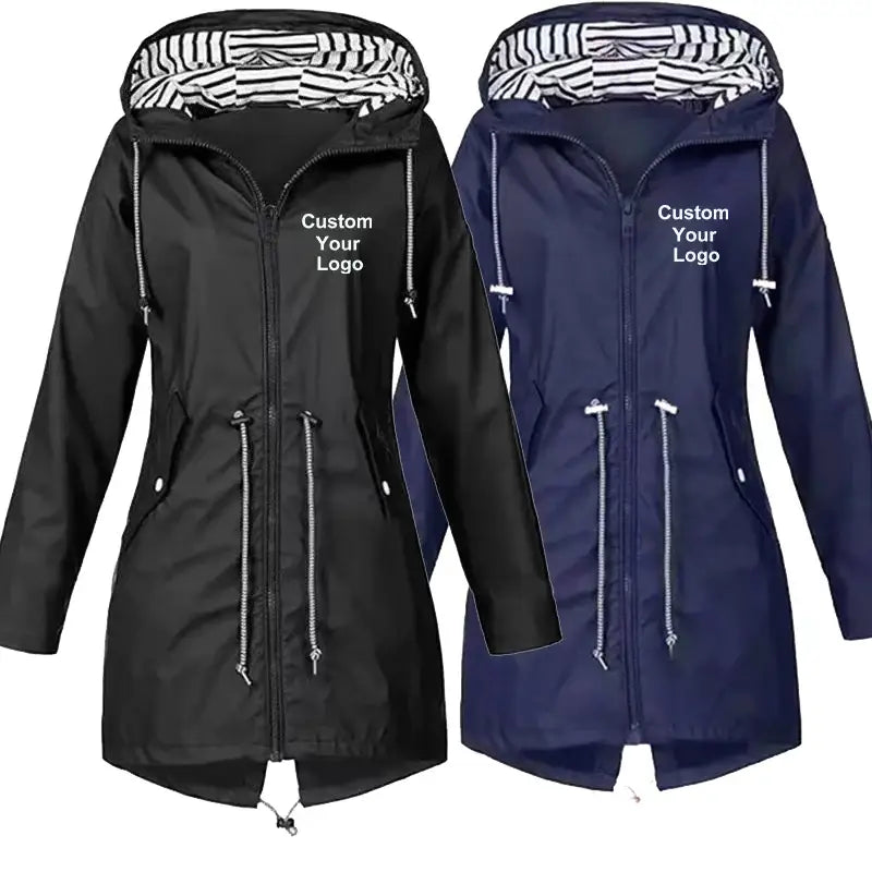 New Women Custom Your Logo Windproof Waterproof Jacket Long Sleeve Coat Casual Rain Coat Sunset Raincoat