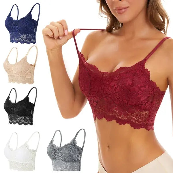 New Women Lace Bras Top Comfortable Bralette Solid Color Sexy Underwear Vest Female Hollow Out Wireless Lingerie