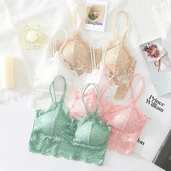 New Women Lace Bras Top Comfortable Bralette Solid Color Sexy Underwear Vest Female Hollow Out Wireless Lingerie