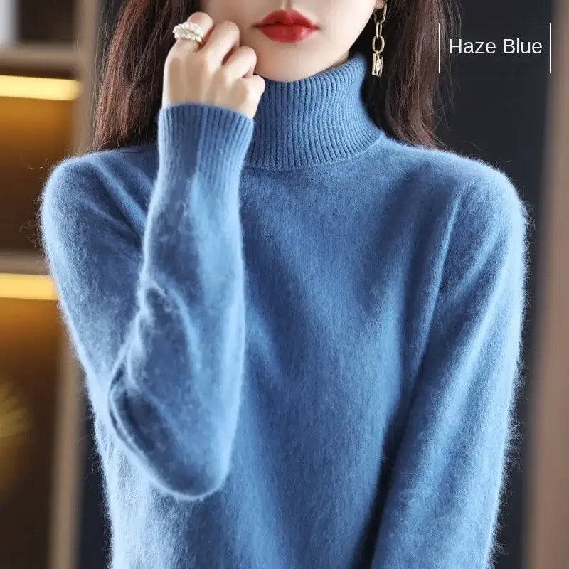 New Women’s Clothing For Autumn/Winter 2024 100% Mink Plush Turtleneck Pullover Sweater Ladies Cashmere Sweater Dbr-018