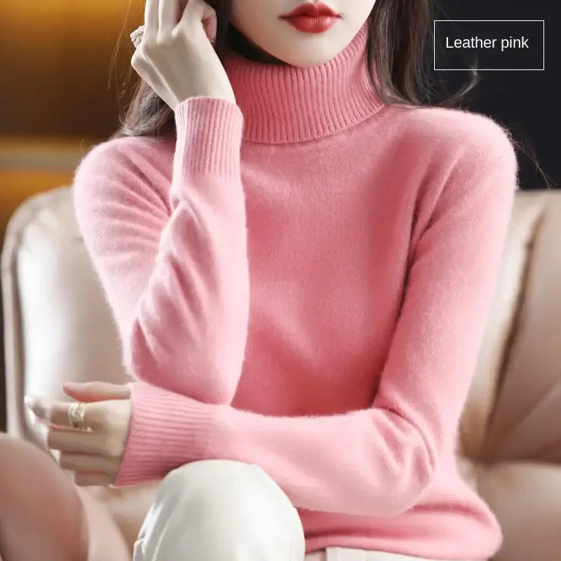 New Women’s Clothing For Autumn/Winter 2024 100% Mink Plush Turtleneck Pullover Sweater Ladies Cashmere Sweater Dbr-018